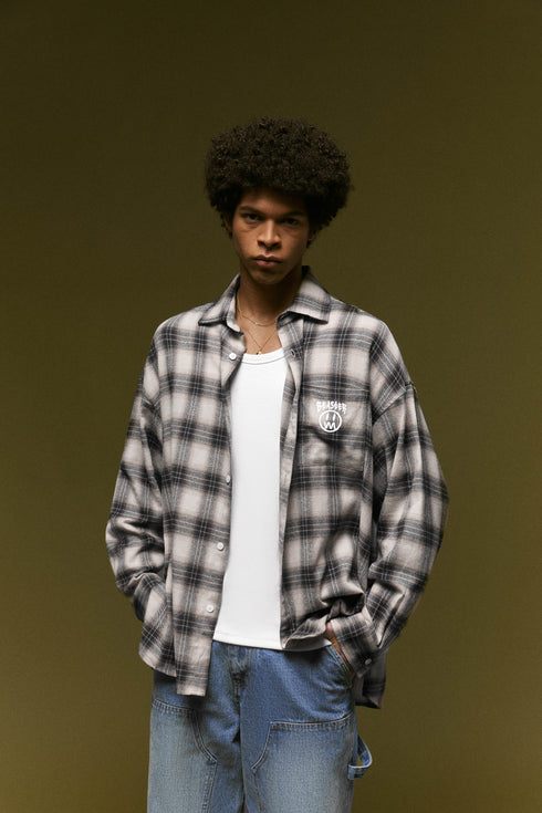 Vintage Plaid Shirt Logo Embroidered Top Jacket